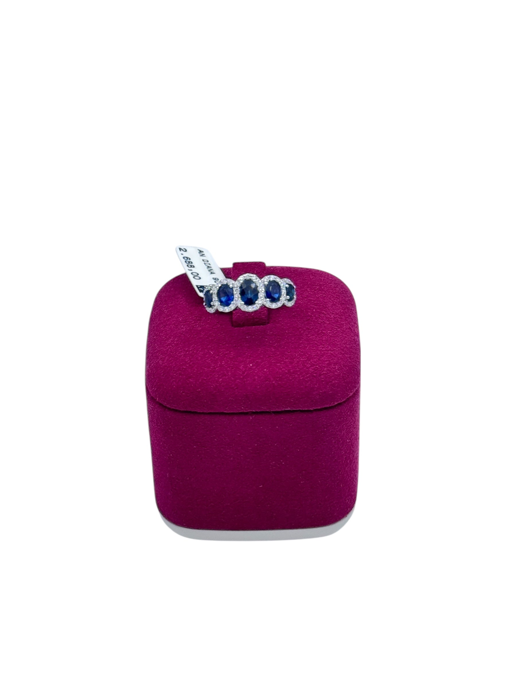 Diana - Veretta in oro bianco 18kt, diamanti e 5 zaffiri - AN D. 90-5B ZA