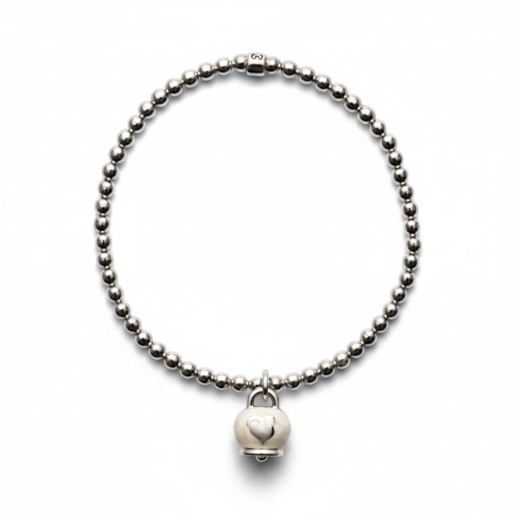 Bracciale elastico Chantecler in argento e smalto bianco - 37927