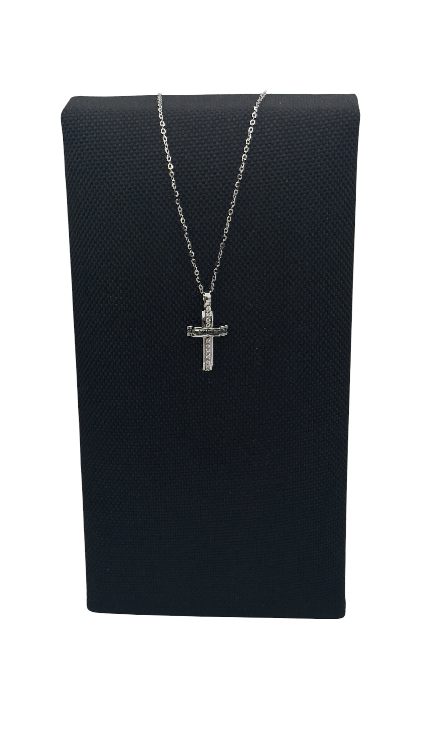 Collana Zancan croce in oro bianco 18kt, diamanti bianchi e diamanti neri - EC909B
