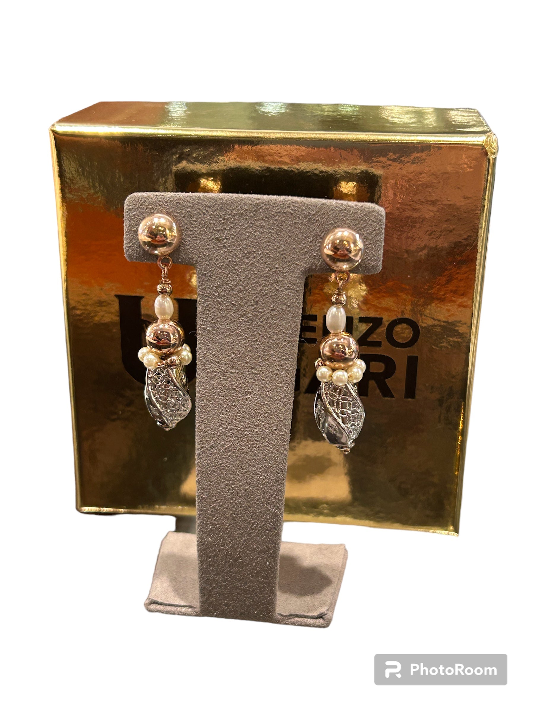 Rose bronze earrings with boulle and beads - LAN OR 002