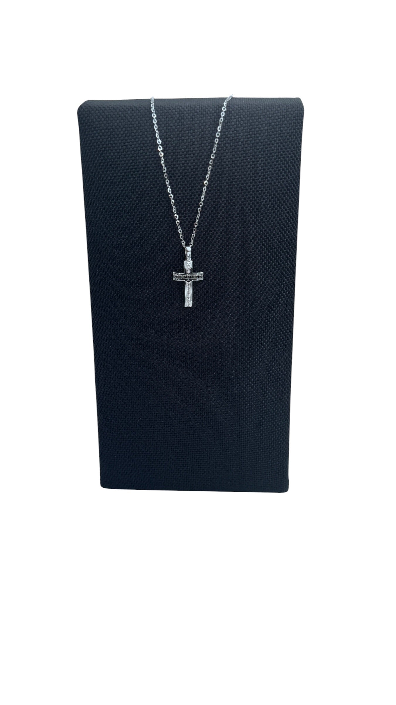 Collana Zancan croce in oro bianco 18kt, diamanti bianchi e diamanti neri - EC909B