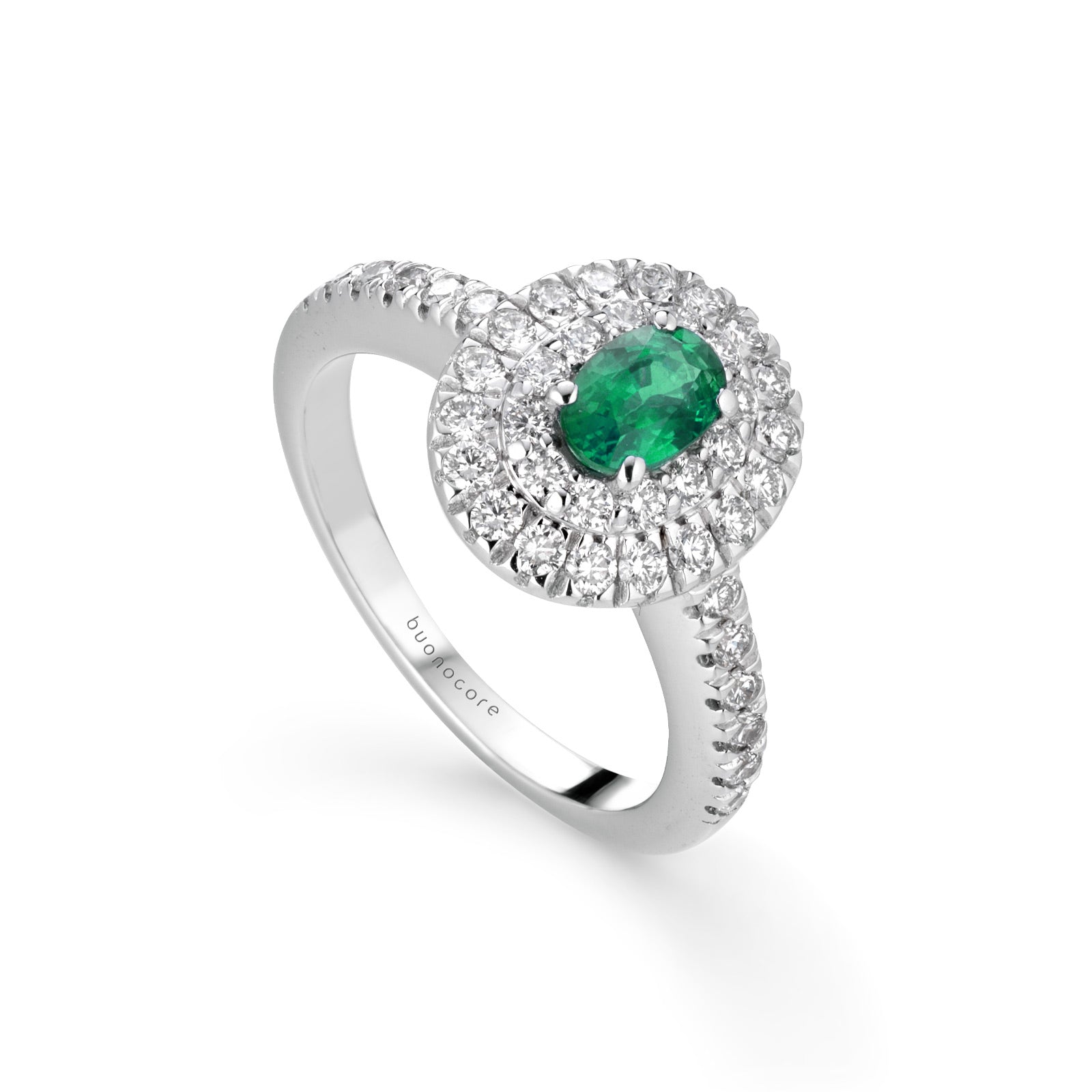 Emerald ring with double row of diamonds - 733A01MW