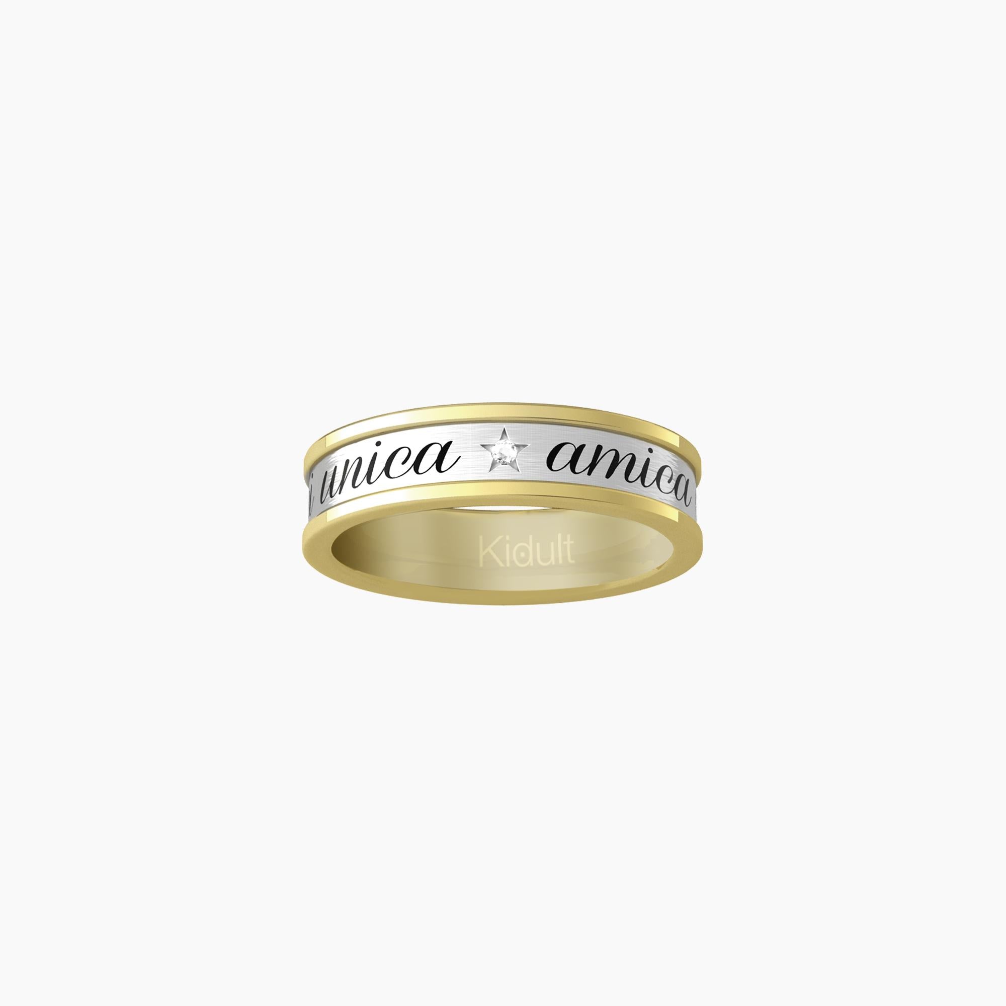 Friend ring with golden edge and phrase
 HEART | FRIEND YOU ARE UNIQUE - 721002