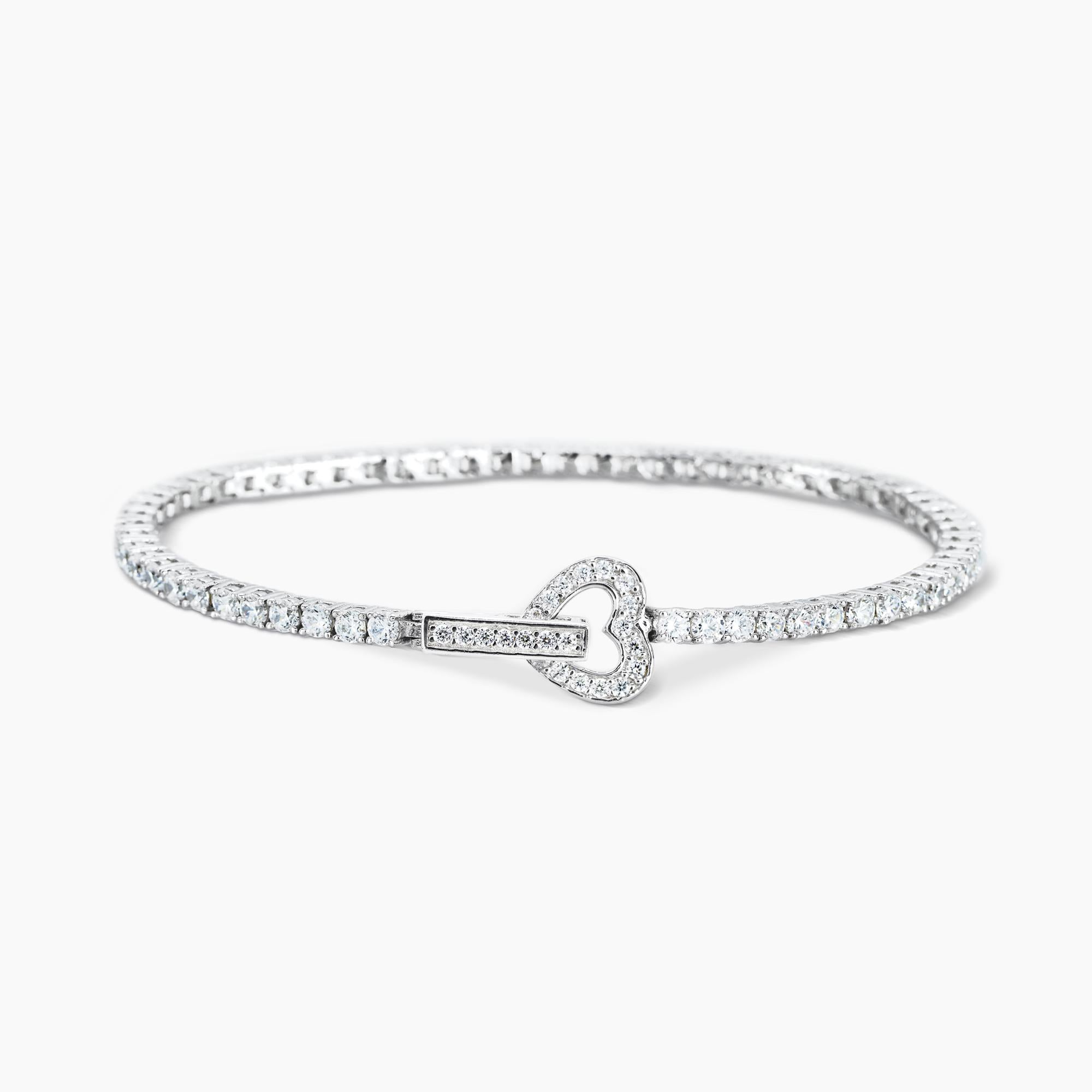 Mabina Donna - Bracciale tennis in argento con zirconi e chiusura a cuore Tennis Club - 533018/S