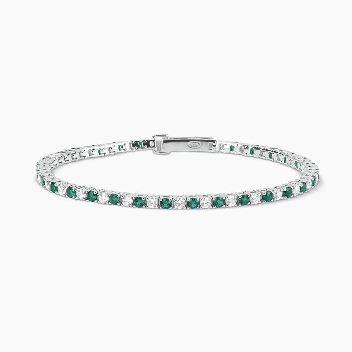 Mabina Donna - Bracciale tennis in argento con smeraldi sintetici e zirconi - 533458-17