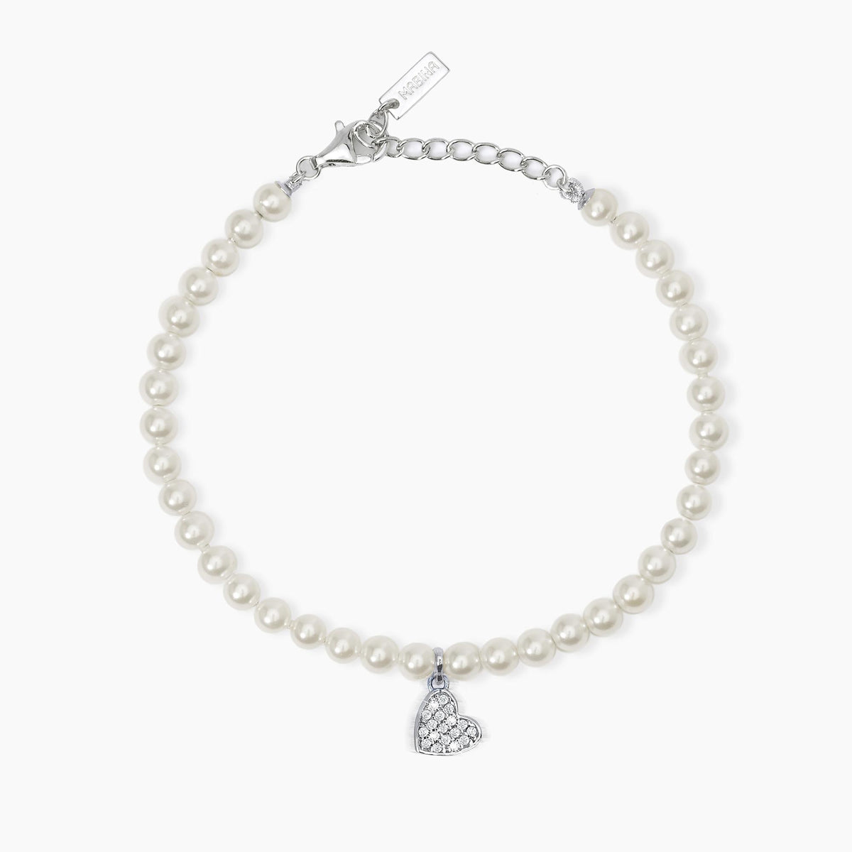 Mabina Donna – ONE LOVE Armband mit Muschelperlen und Herz in Pavé – 533733