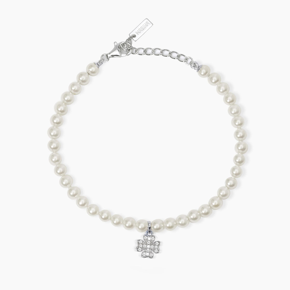 Mabina Donna - Bracciale in argento con perle conchiglia e quadrifoglio in pavè È SOLO FORTUNA - 533738