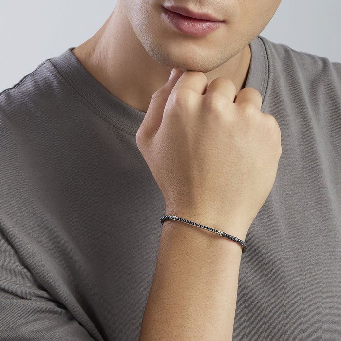 Mabina Uomo - Bracciale con ematite grigia e piastra in zirconi - BLACK ROCK - 534090