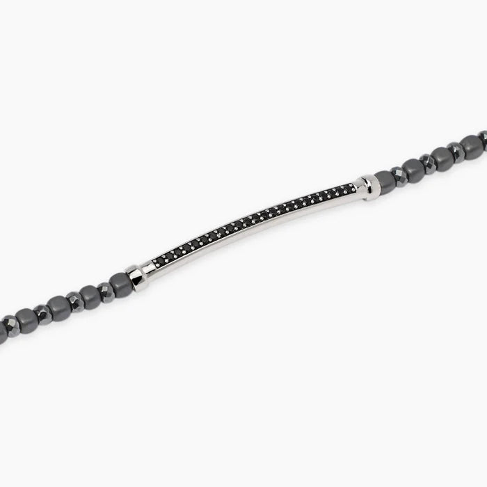 Mabina Uomo - Bracciale con ematite grigia e piastra in zirconi - BLACK ROCK - 534090