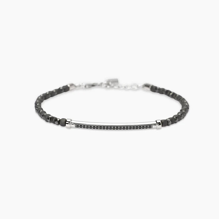 Mabina Uomo - Bracciale con ematite grigia e piastra in zirconi - BLACK ROCK - 534090
