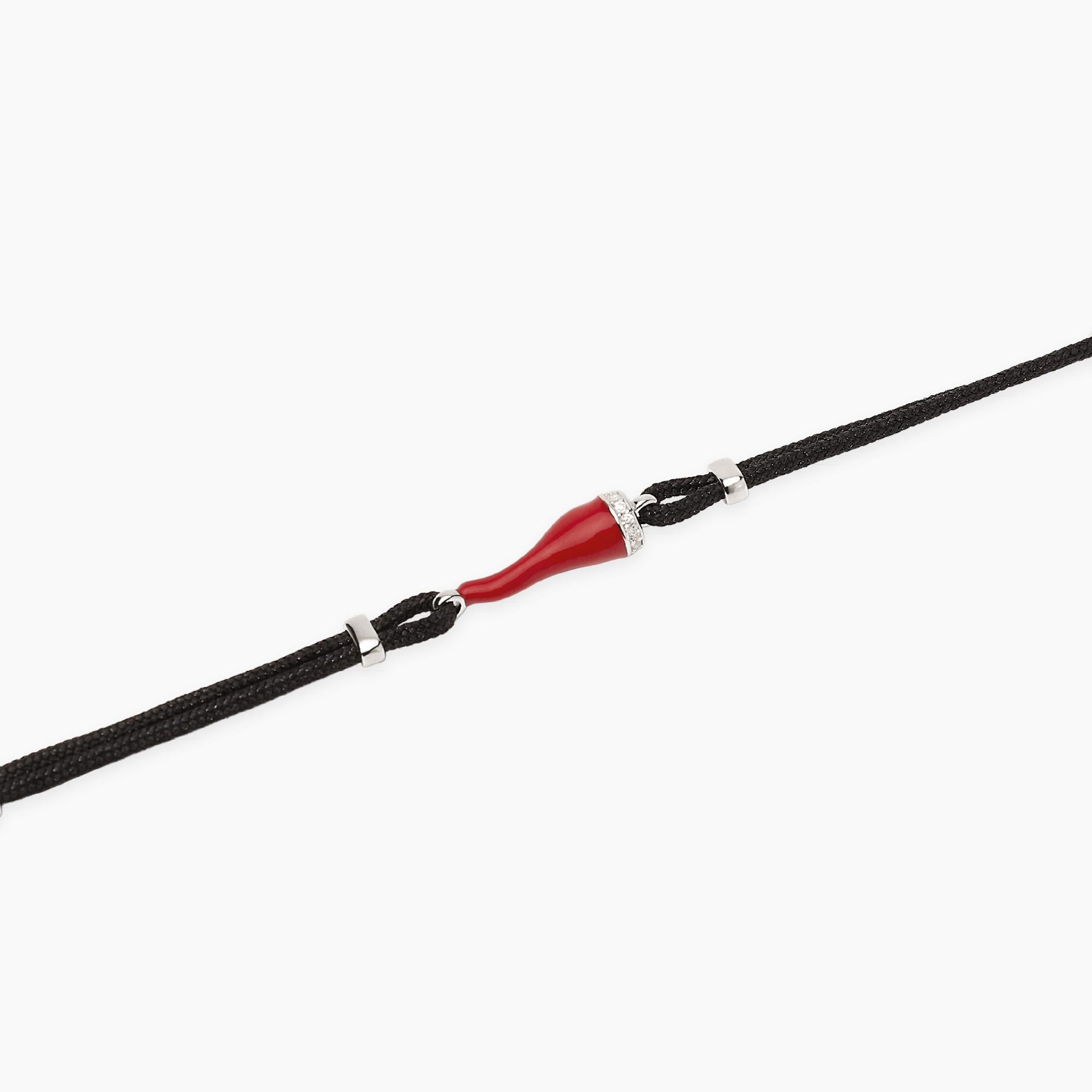 Mabina Uomo - Bracciale con cornetto rosso smaltato e cordino nero IL QUATTRINO - 534119