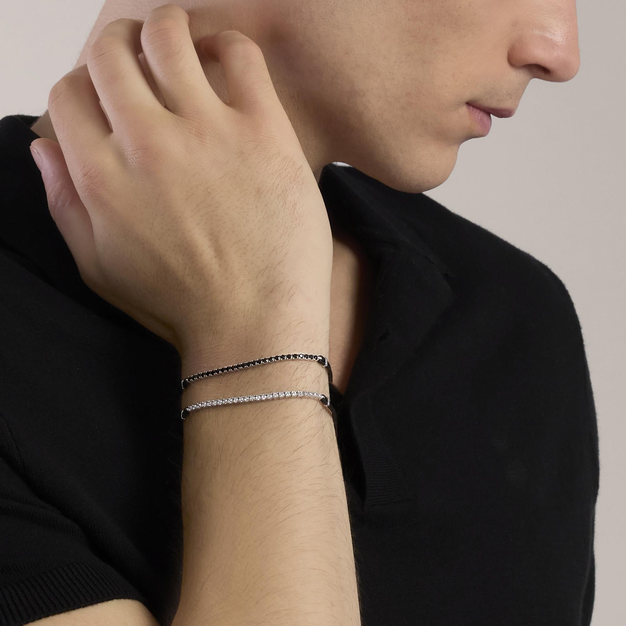 Mabina Uomo - Bracciale con cordino e tennis di zirconi bianchi MIDNIGHT - 534122