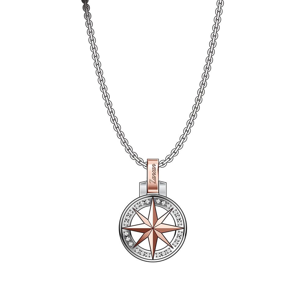 Zancan Necklace in Steel with Zircons | Compass Rose – Hiteck – EHC154