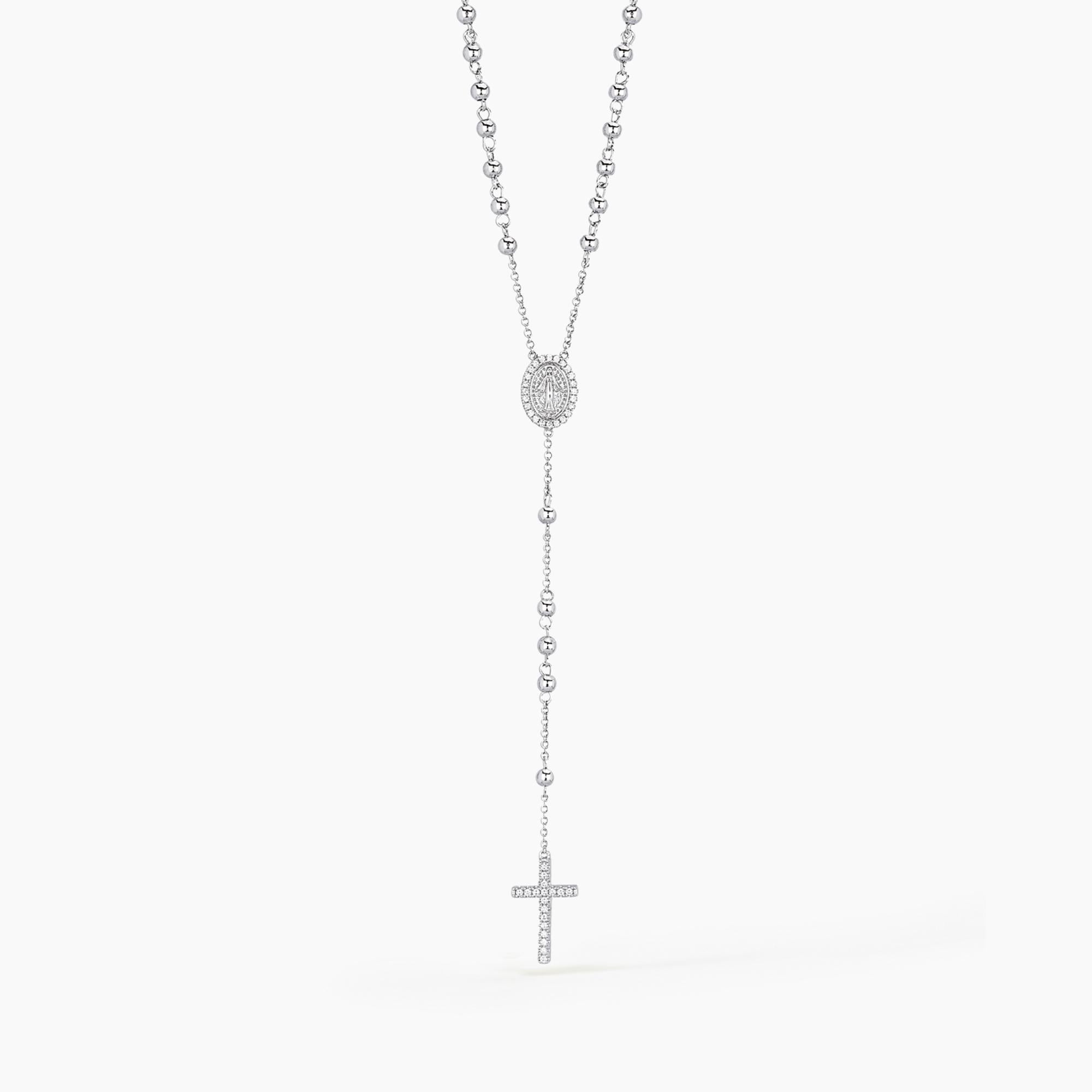 Mabina Donna - Girocollo rosario in argento con croce e zirconi - 553039