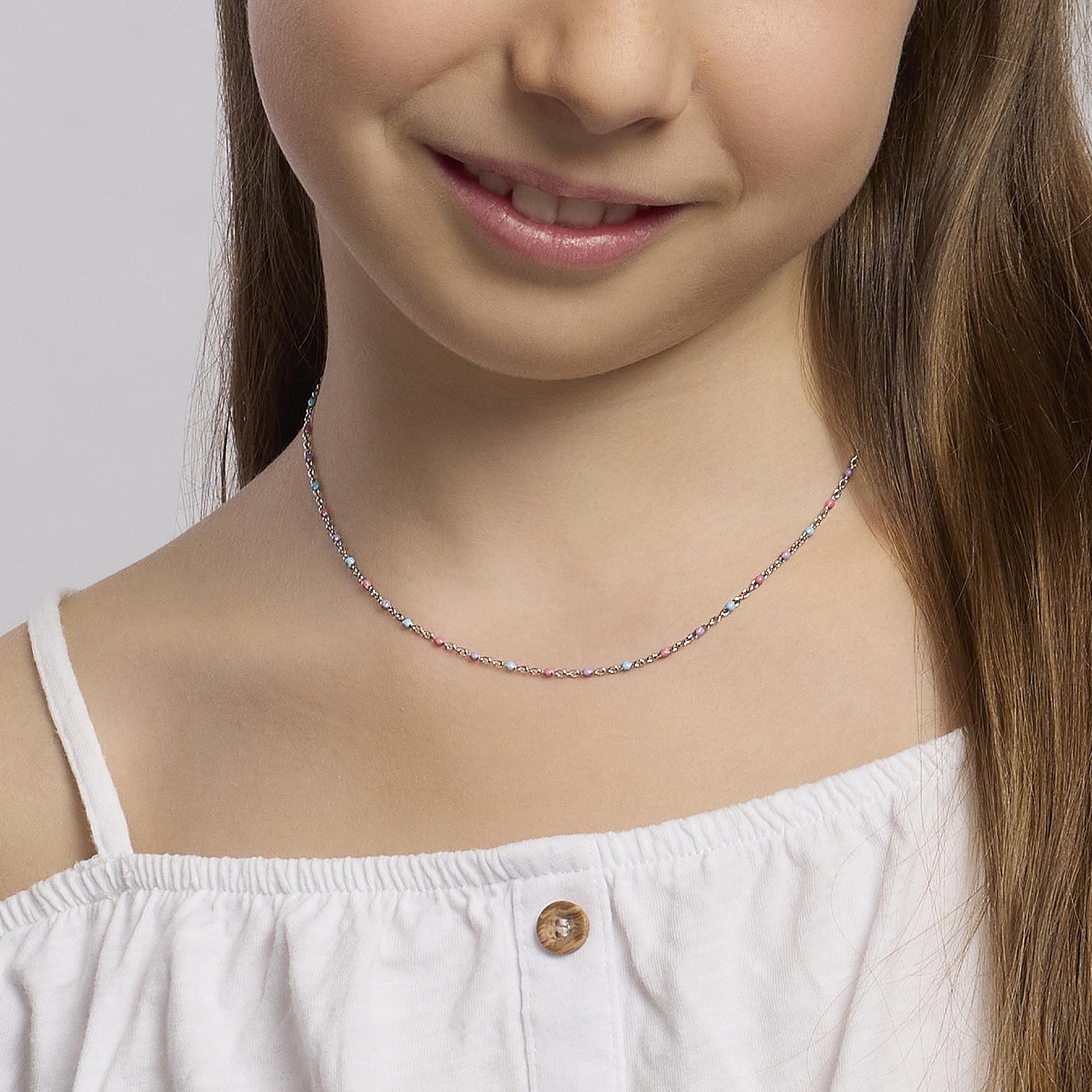 Mabina Junior - Silver choker with multicolor enamelled insertsCANDY - 553556