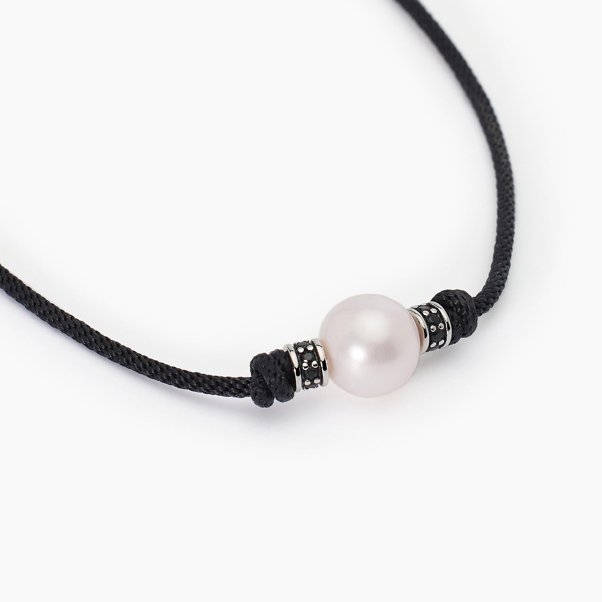 Mabina Man - Silver necklace with black cord and white pearl TROPICAL - 553587