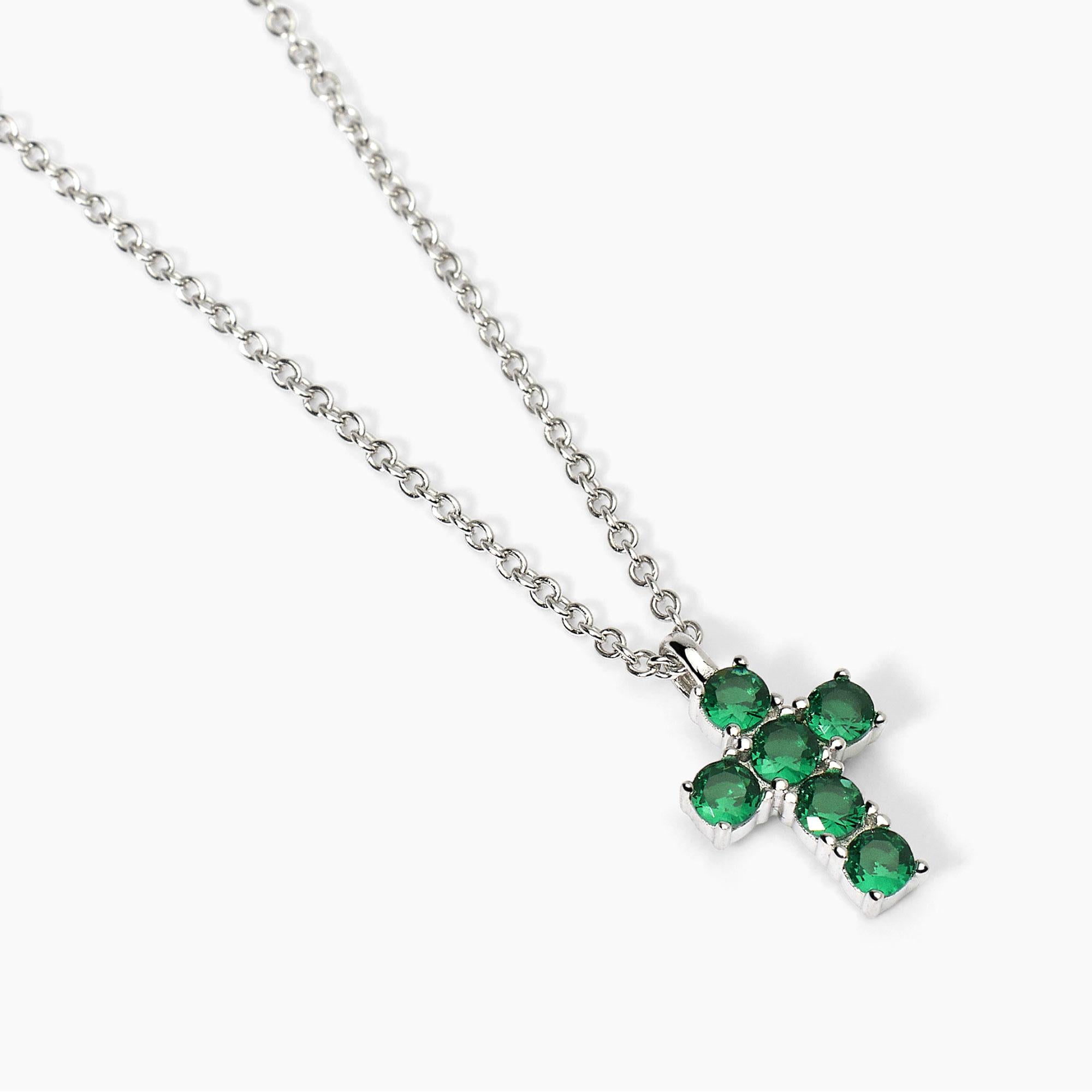 Mabina Donna - Girocollo in argento con ciondolo croce e smeraldi sintetici CROCE DEL SUD - 553661