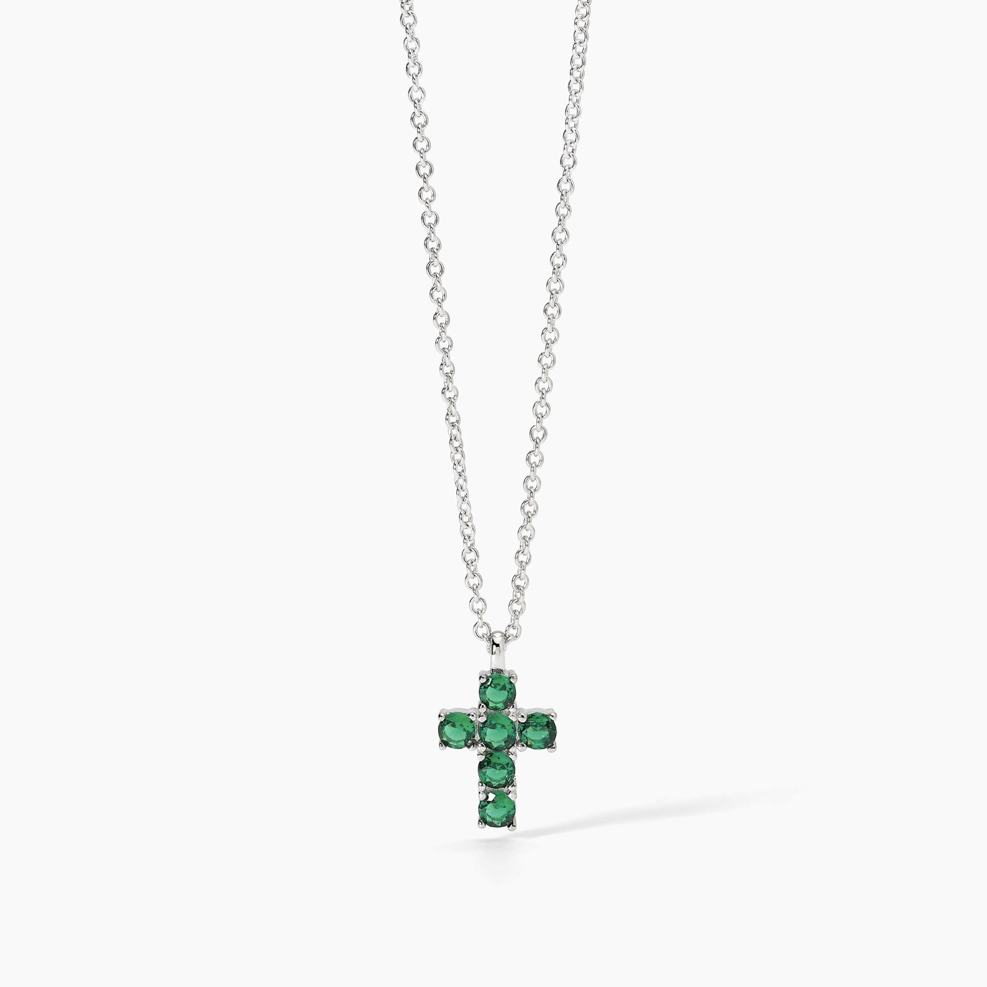 Mabina Woman - Silver necklace with cross pendant and synthetic emeralds SOUTHERN CROSS - 553661