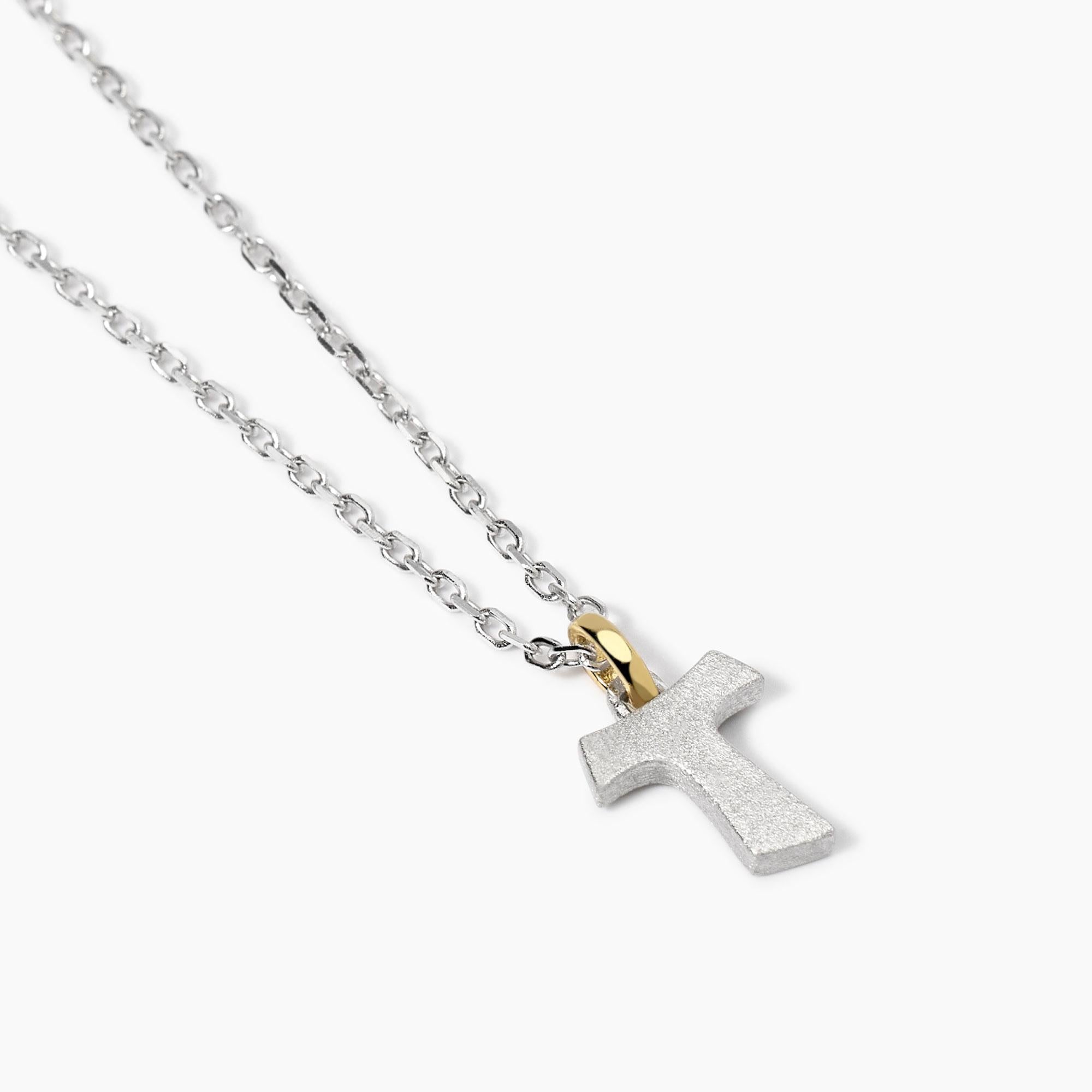 Mabina Uomo - Collana da uomo in argento rodiato con croce Tau e dettagli in oro TAO - 553820