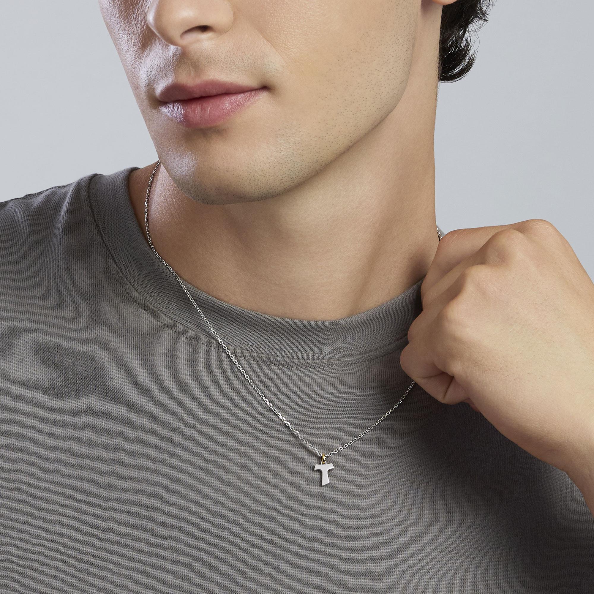 Mabina Uomo - Collana da uomo in argento rodiato con croce Tau e dettagli in oro TAO - 553820
