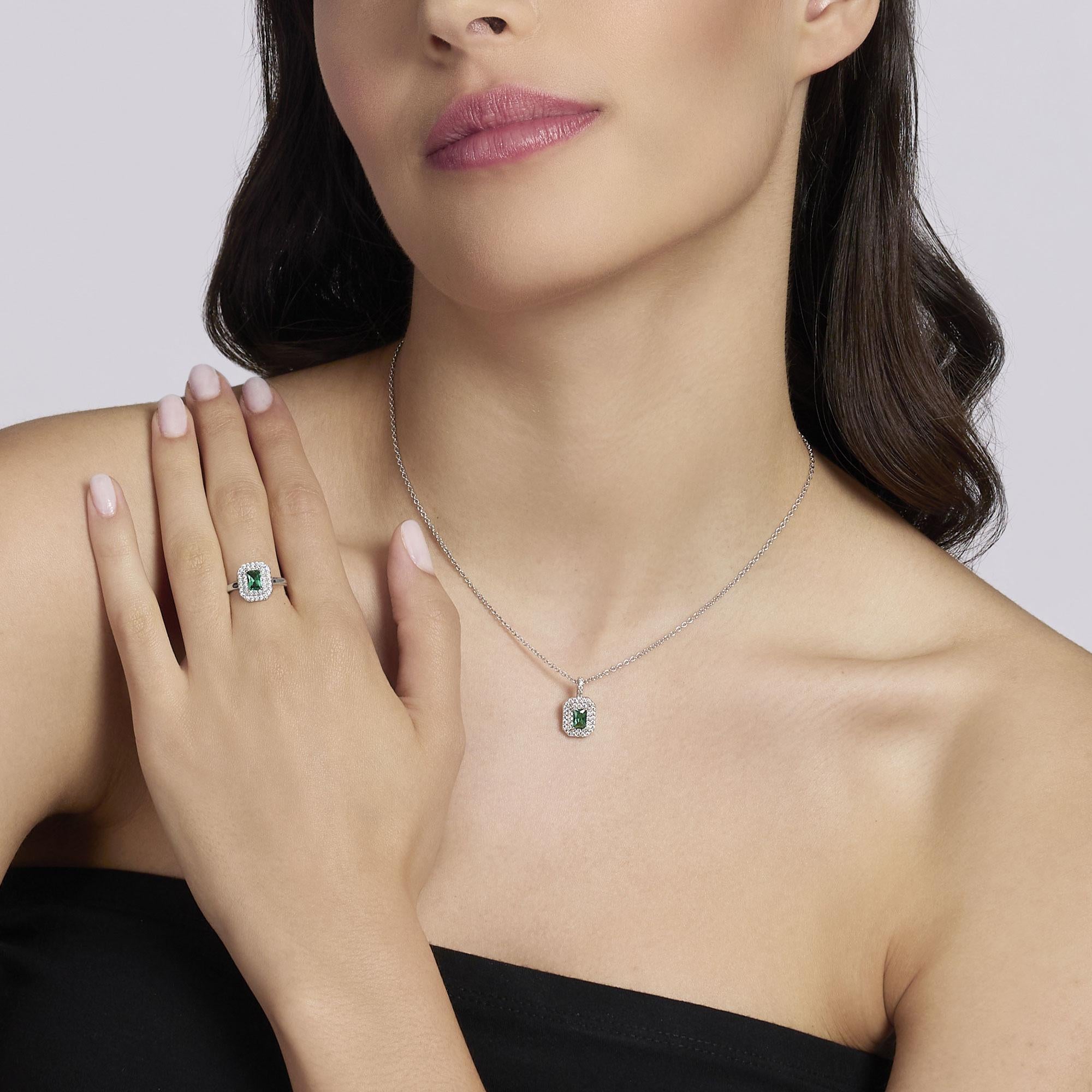 Mabina Donna Girocollo con smeraldo sintetico e zirconi, VITTORIA - 553845