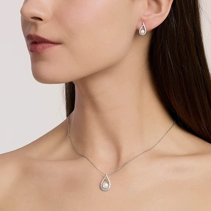 Mabina Donna - Girocollo con pendente a goccia con zirconi e perla coltivate ONE - 553884