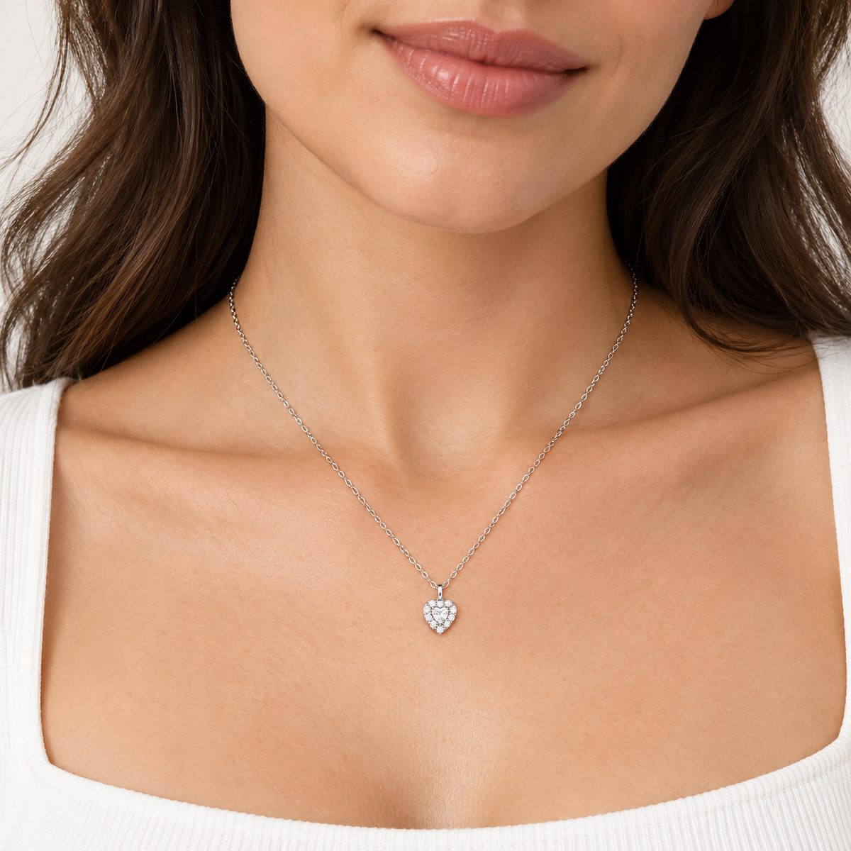 Mabina Donna - Collana in argento con ciondolo cuore e diamanti lab grown - 553925