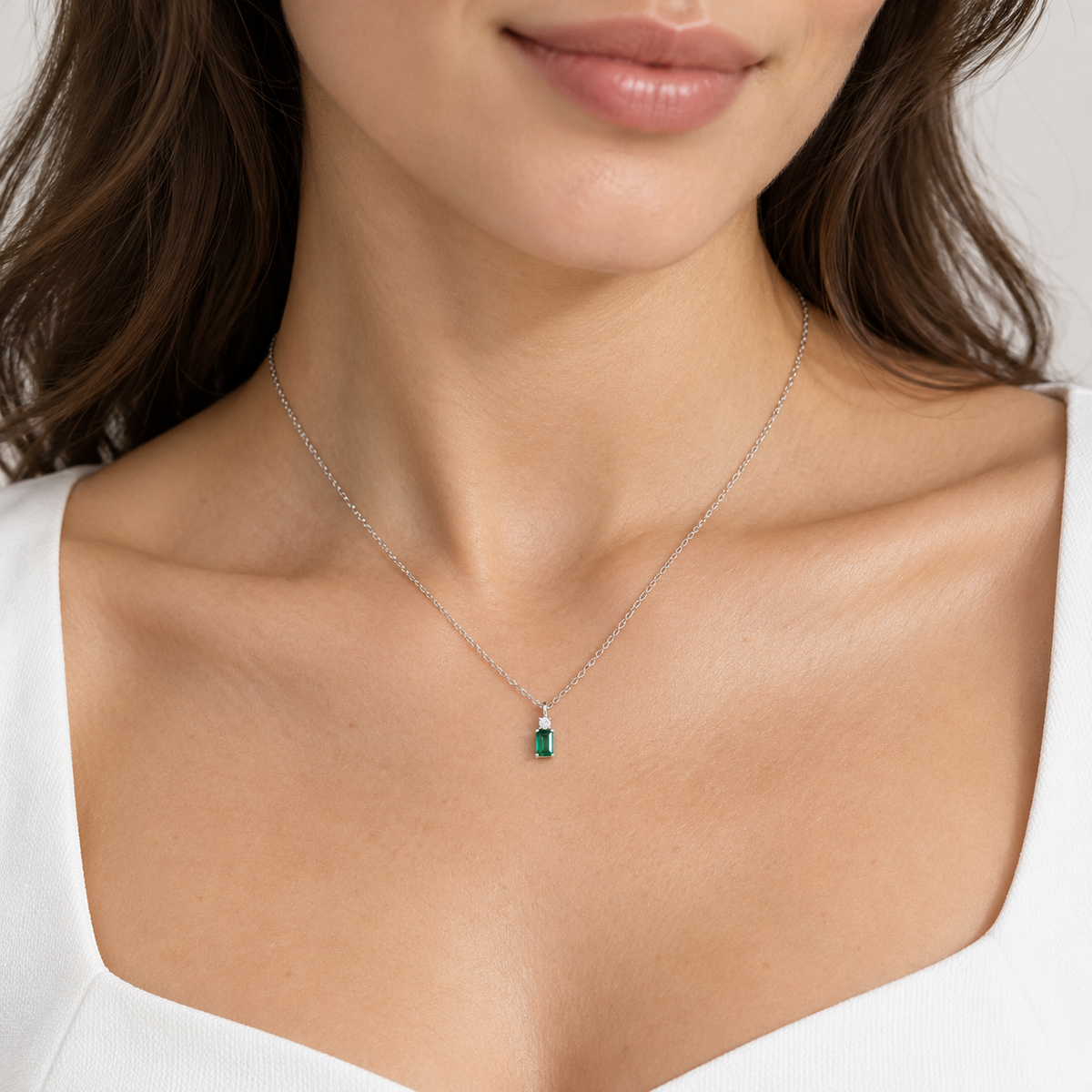 Mabina Donna - Collana in argento con ciondolo smeraldo sintetico e diamanti lab grown - 553928