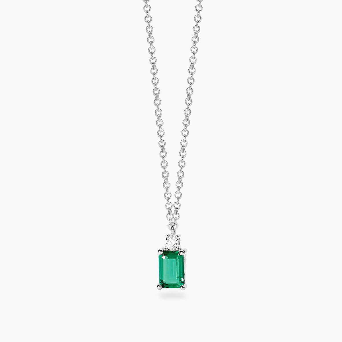 Mabina Donna - Collana in argento con ciondolo smeraldo sintetico e diamanti lab grown - 553928