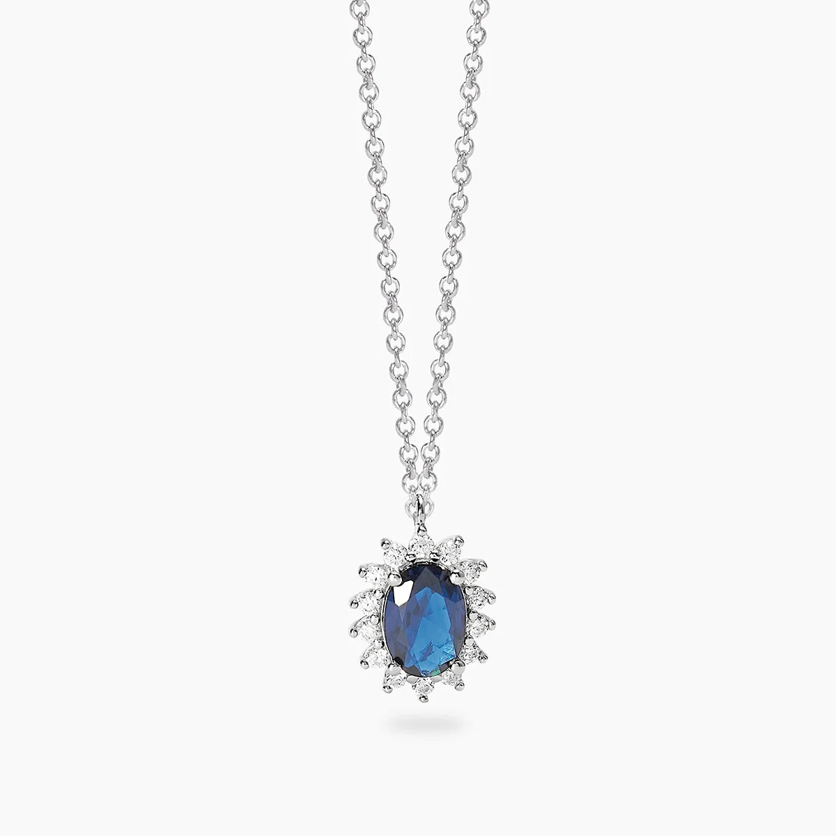 Mabina Donna - Collana in argento con zaffiro sintetico e diamanti lab grown - 553935