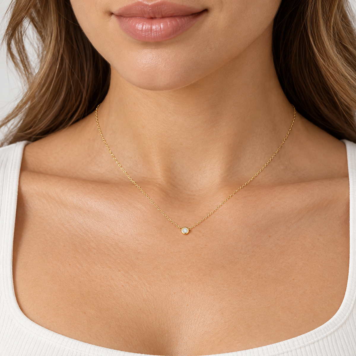 Mabina Donna - Collana in argento dorato punto luce con diamanti lab grown - 553938