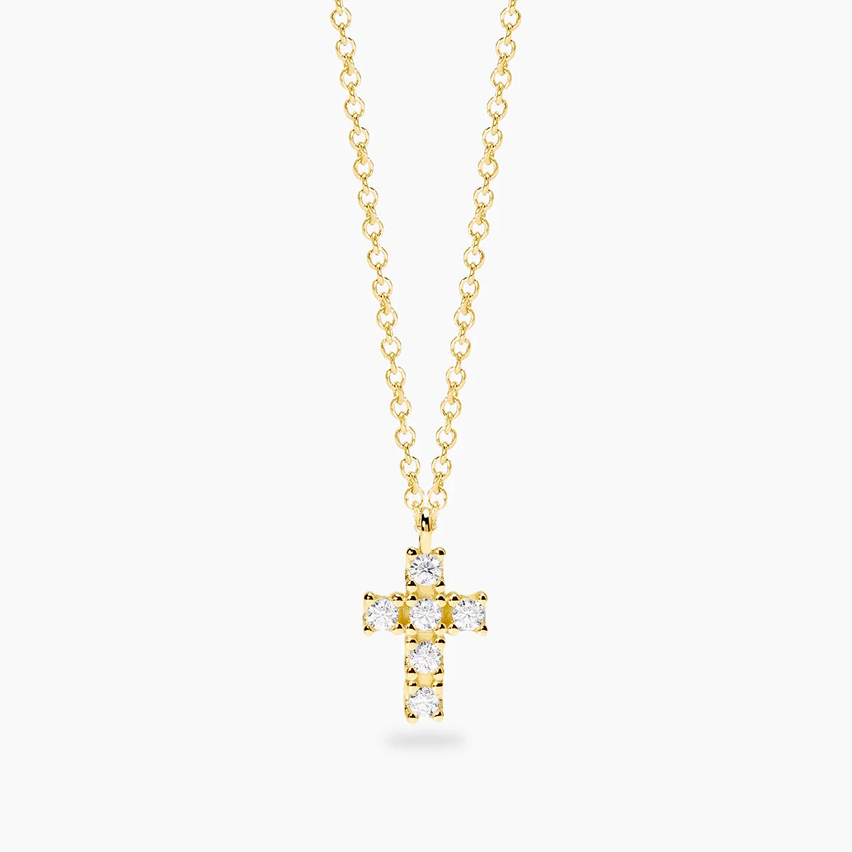 Mabina Donna - Collana in argento dorato con ciondolo croce con diamanti lab grown - 553939