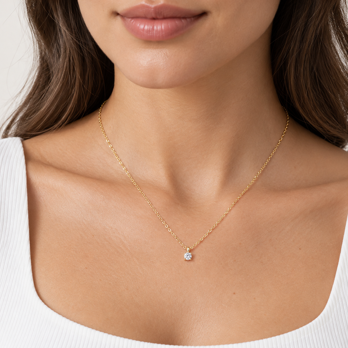 Mabina Donna - Collana in argento dorato punto luce con diamanti lab grown - 553940
