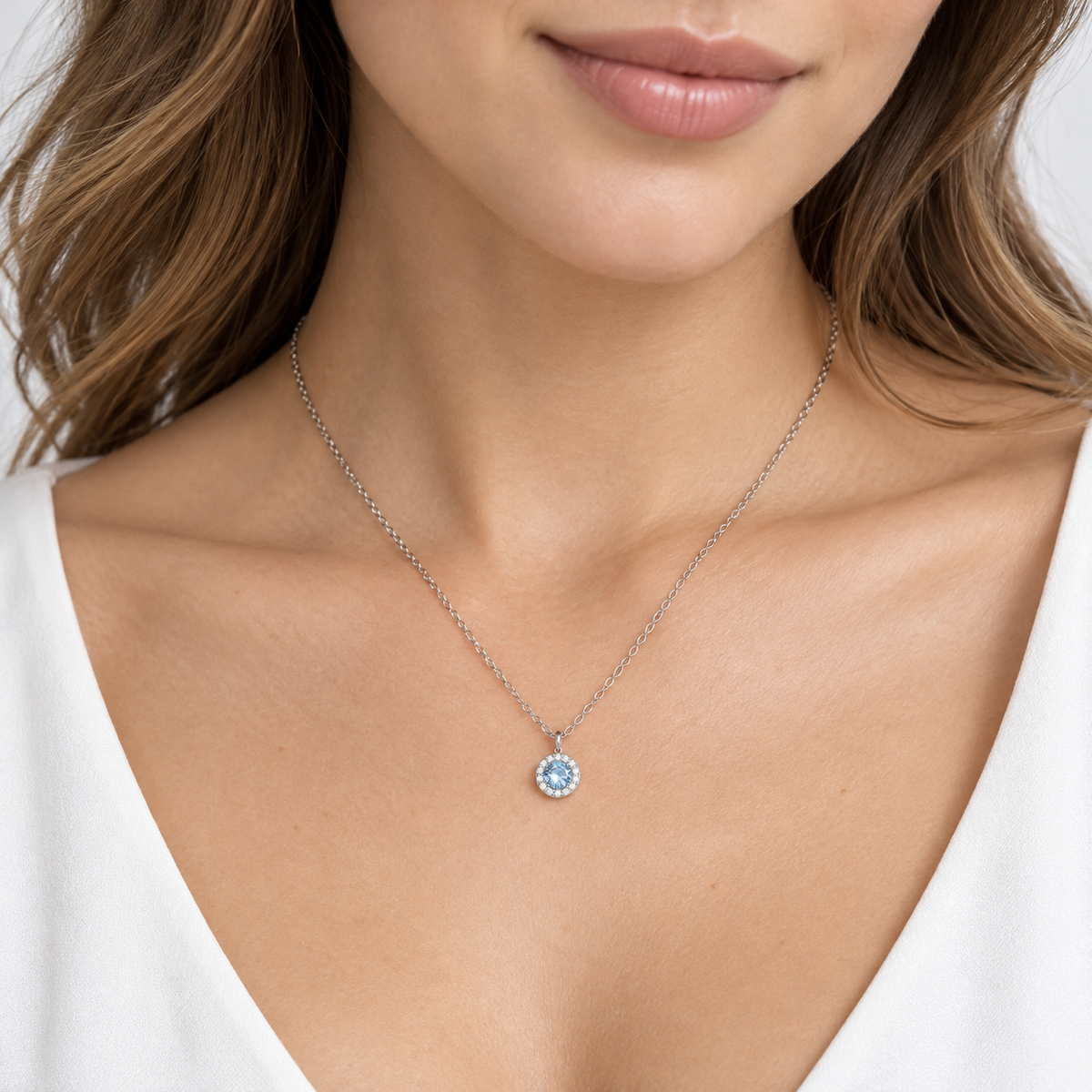 Mabina Donna - Collana in argento con ciondolo topazio sintetico e diamanti lab grown - 553943