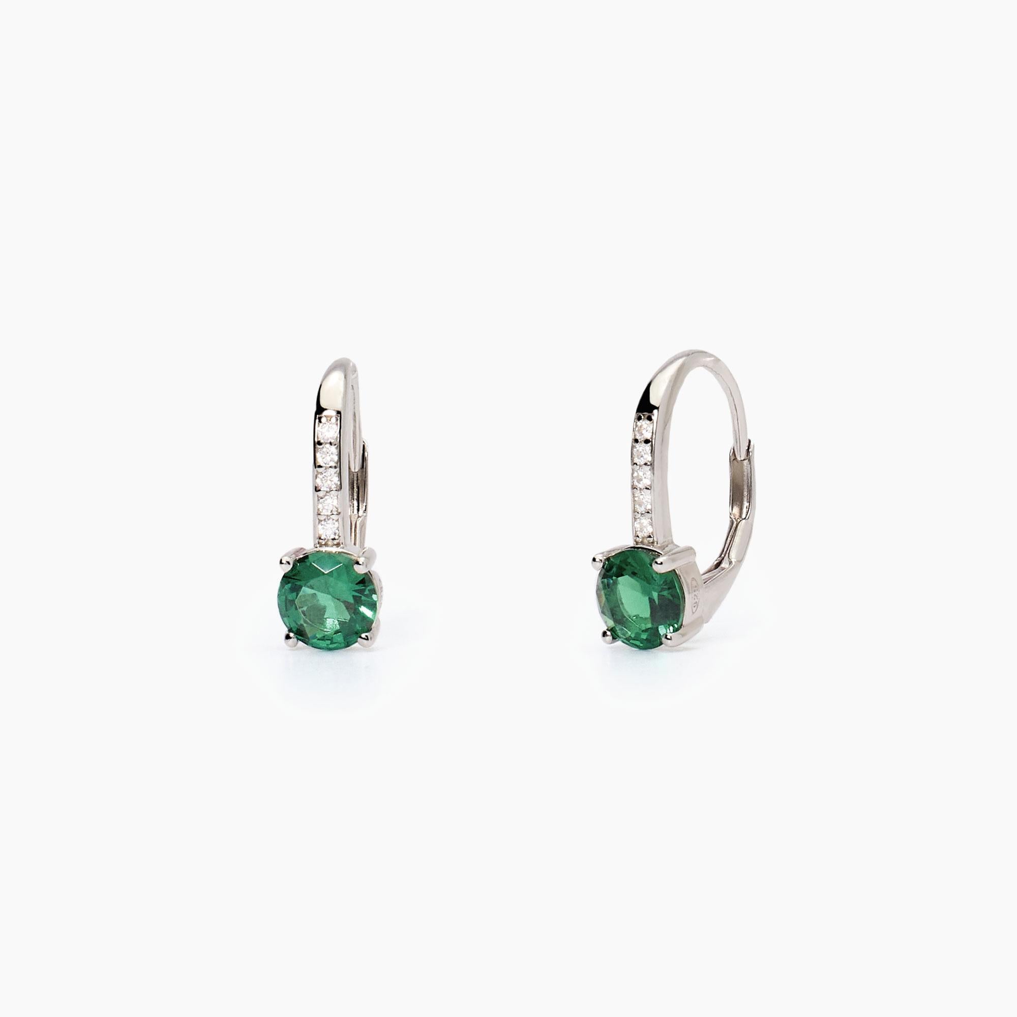 Mabina Woman - Silver earrings with emeralds and zircons ISABEL - 563747