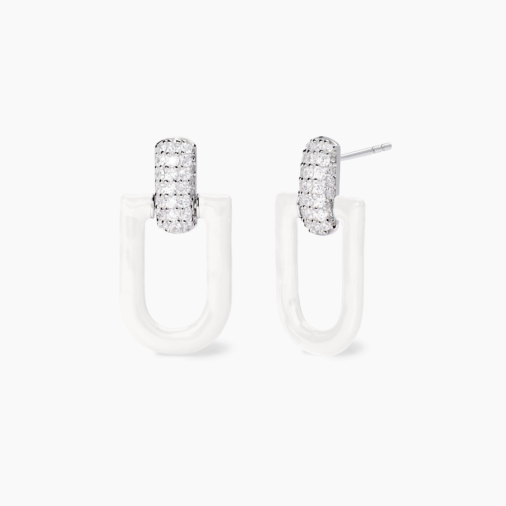 Mabina Donna - Orecchini pendenti bianchi con zirconi ROMA - 563986