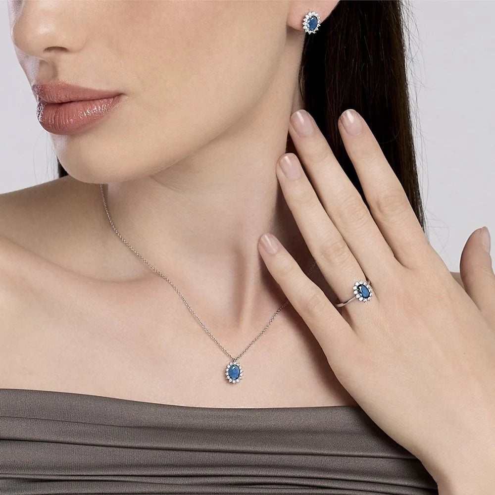 Mabina Donna - Orecchini in argento, zaffiri sintetici e diamanti lab grown - 564010