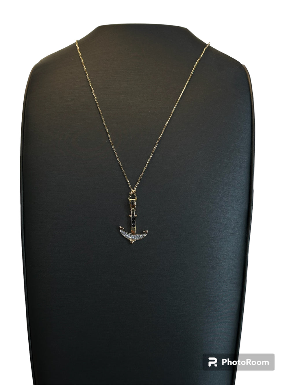 Yellow gold anchor necklace with white and black diamonds - UC093GB