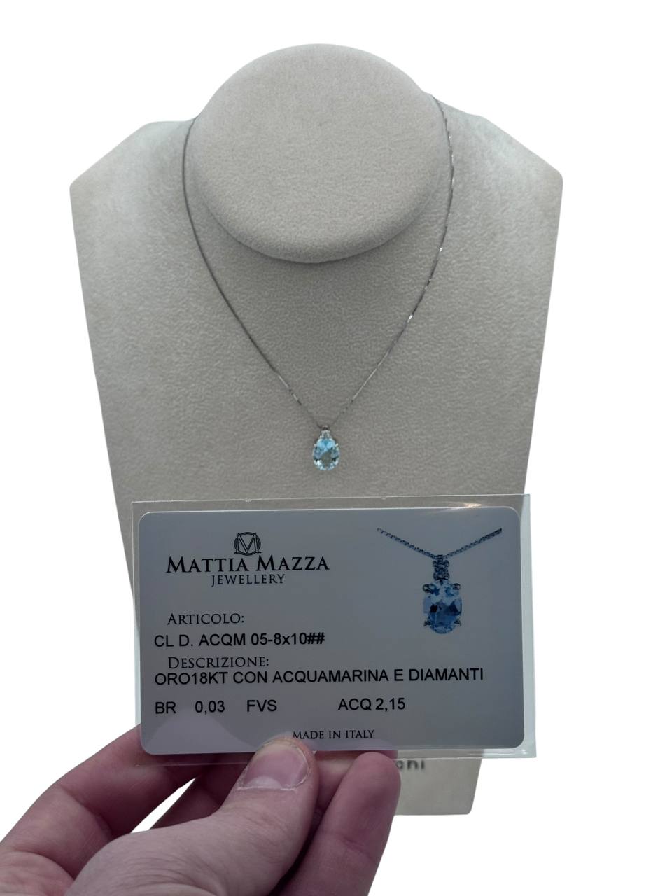 Mazza - Girocollo in oro bianco 18kt, acquamarina e diamanti, 2.15ct di acquamarina - CL D. ACQM 05-8x