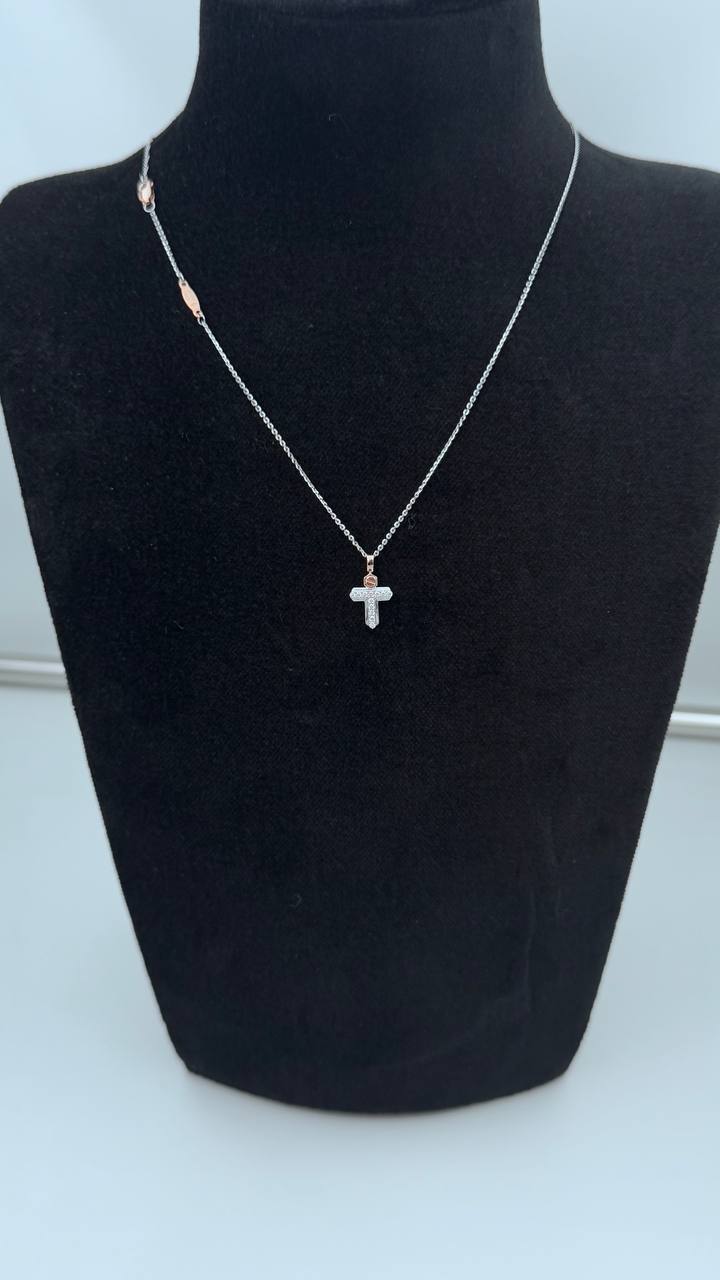 Collana Zancan croce in oro bianco 18kt, dettagli in oro rosa 18kt e diamanti bianchi, 0.09ct - UC177BR