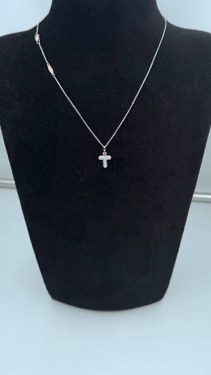 Collana Zancan croce in oro bianco 18kt, dettagli in oro rosa 18kt e diamanti bianchi, 0.09ct - UC177BR