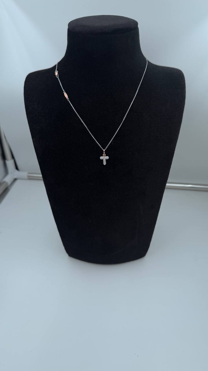 Collana Zancan croce in oro bianco 18kt, dettagli in oro rosa 18kt e diamanti bianchi, 0.09ct - UC177BR