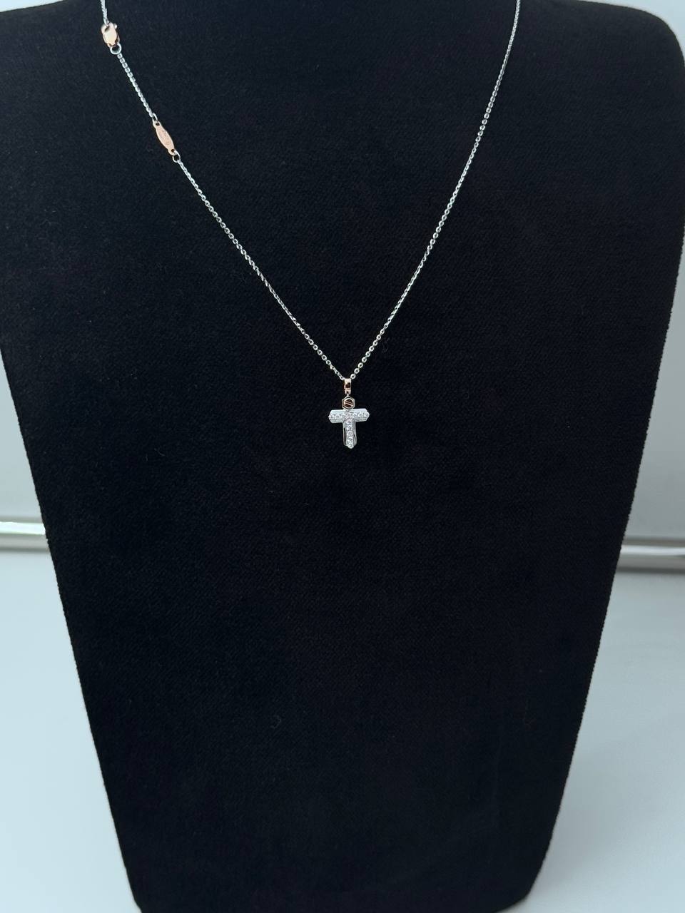 Collana Zancan croce in oro bianco 18kt, dettagli in oro rosa 18kt e diamanti bianchi, 0.09ct - UC177BR