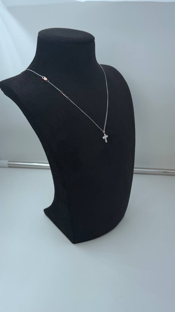 Collana Zancan croce in oro bianco 18kt, dettagli in oro rosa 18kt e diamanti bianchi, 0.09ct - UC177BR