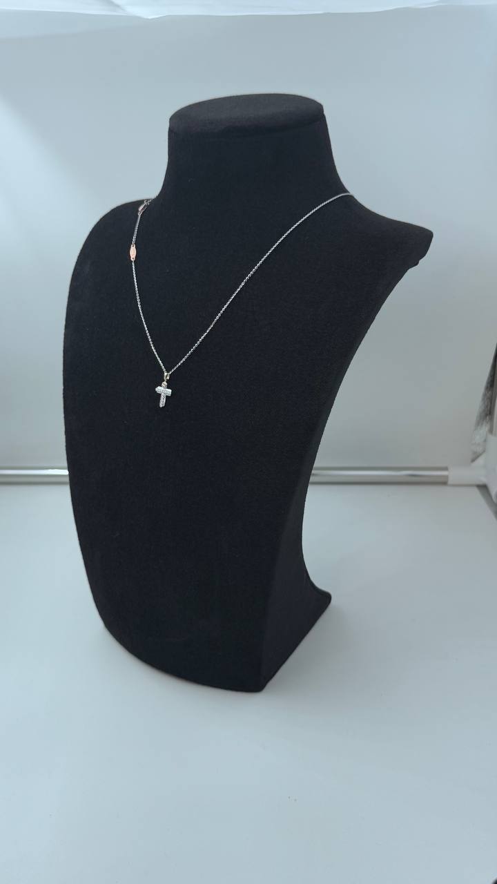 Collana Zancan croce in oro bianco 18kt, dettagli in oro rosa 18kt e diamanti bianchi, 0.09ct - UC177BR