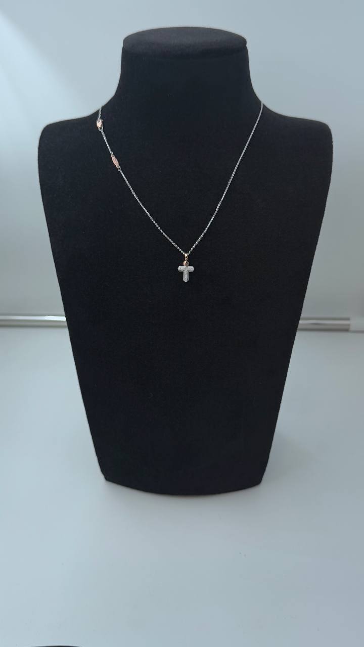 Collana Zancan croce in oro bianco 18kt, dettagli in oro rosa 18kt e diamanti bianchi, 0.09ct - UC177BR