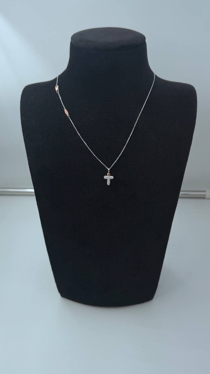 Collana Zancan croce in oro bianco 18kt, dettagli in oro rosa 18kt e diamanti bianchi, 0.09ct - UC177BR