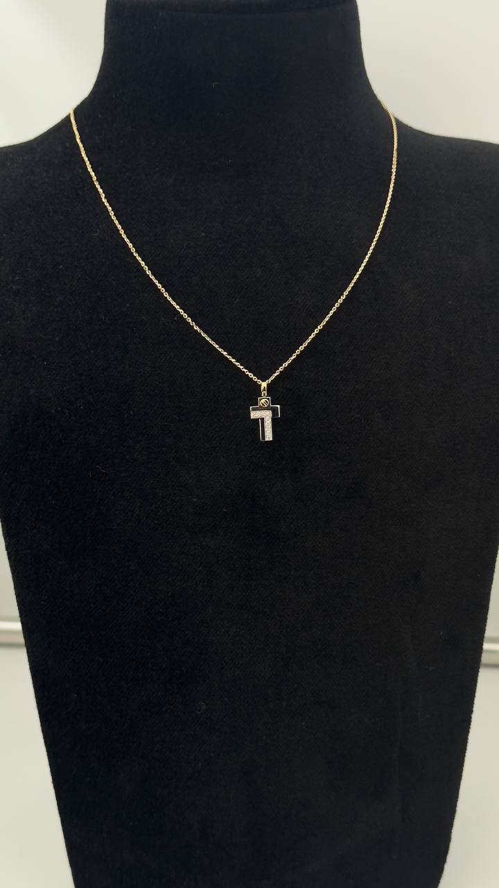 Collana Zancan in oro giallo 18kt, con croce in oro bianco 18kt e diamanti bianchi, 0.07ct - UC167GB