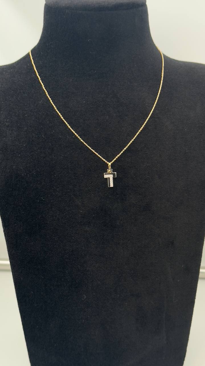 Collana Zancan in oro giallo 18kt, con croce in oro bianco 18kt e diamanti bianchi, 0.07ct - UC167GB