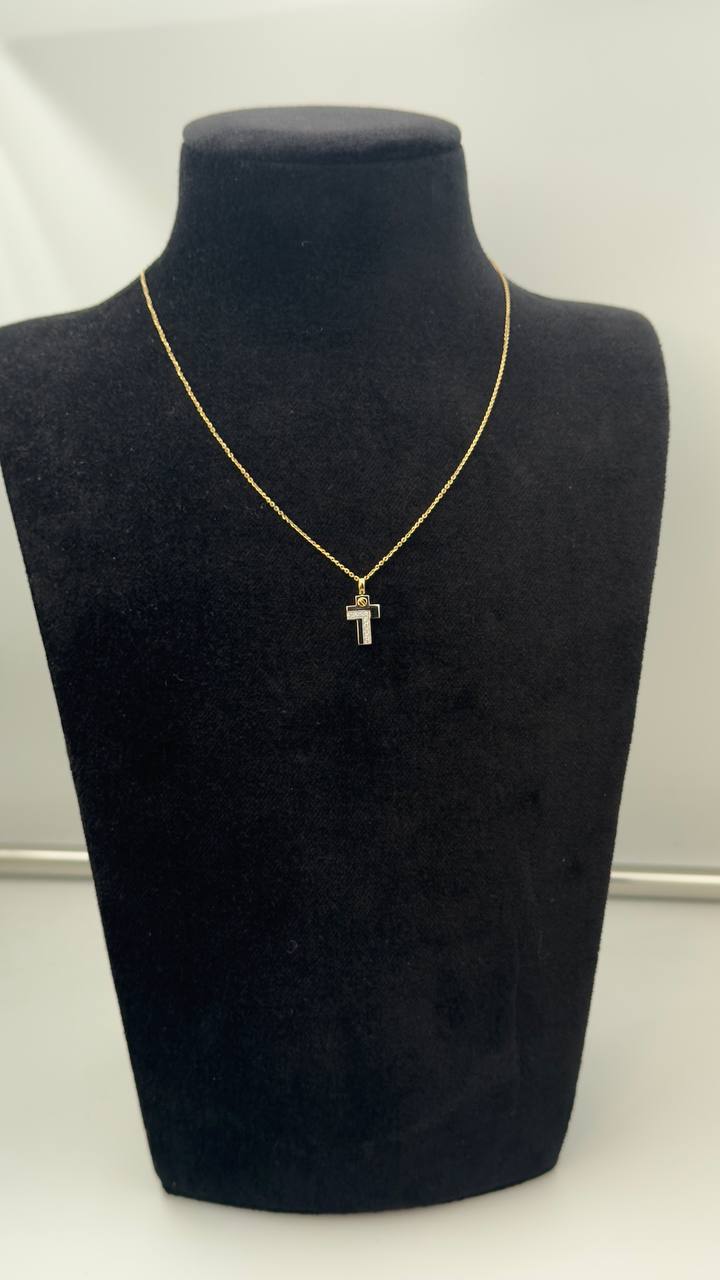Collana Zancan in oro giallo 18kt, con croce in oro bianco 18kt e diamanti bianchi, 0.07ct - UC167GB